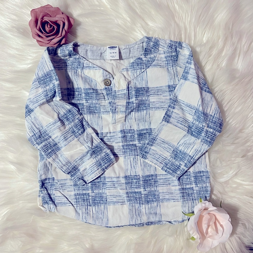 ✨Old Navy 12-18 Month Checkered Button Up Long Sleeve New🚫🏷️✨